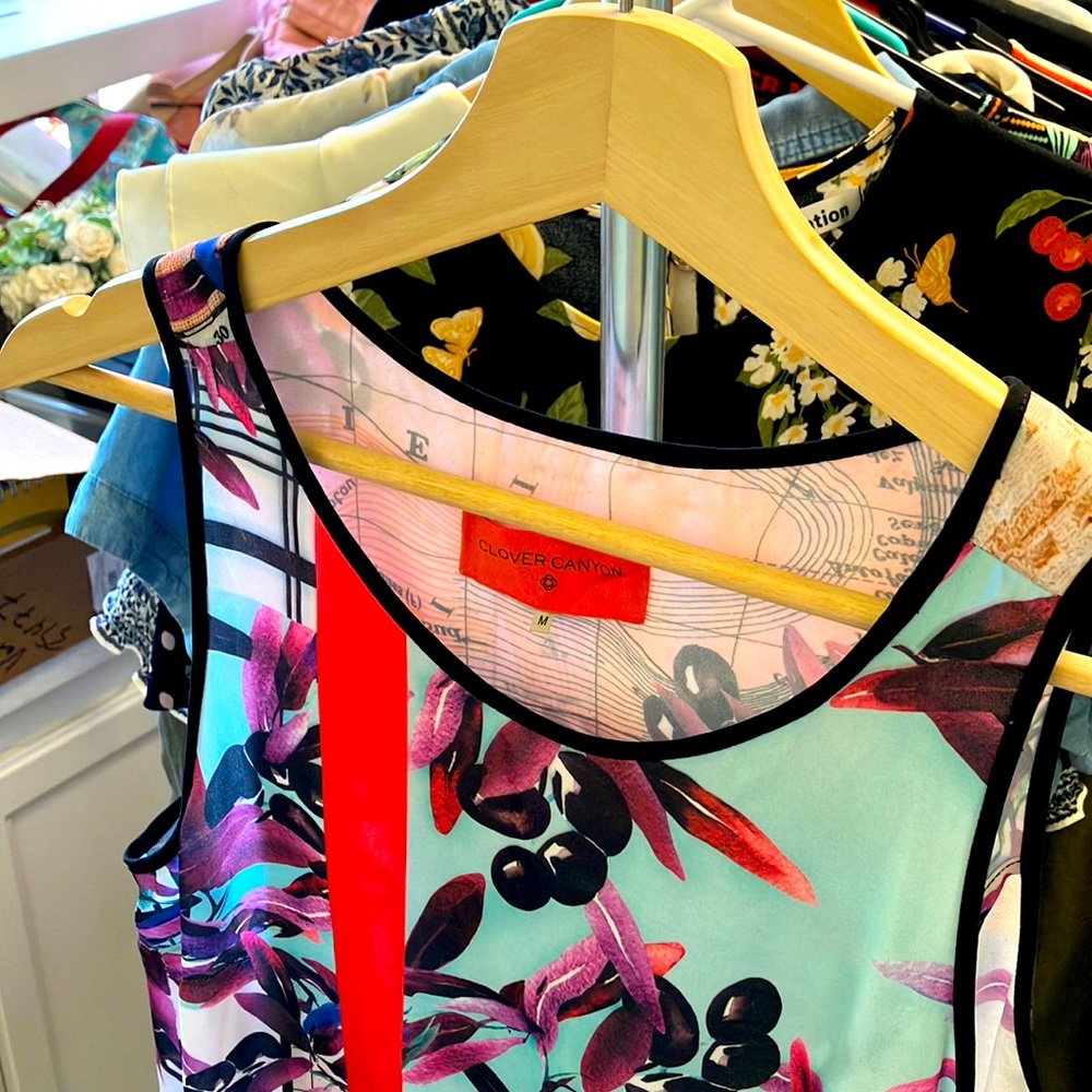 Open back tank top. Clover Canyon. Beautiful Bright eclectic pattern. M.